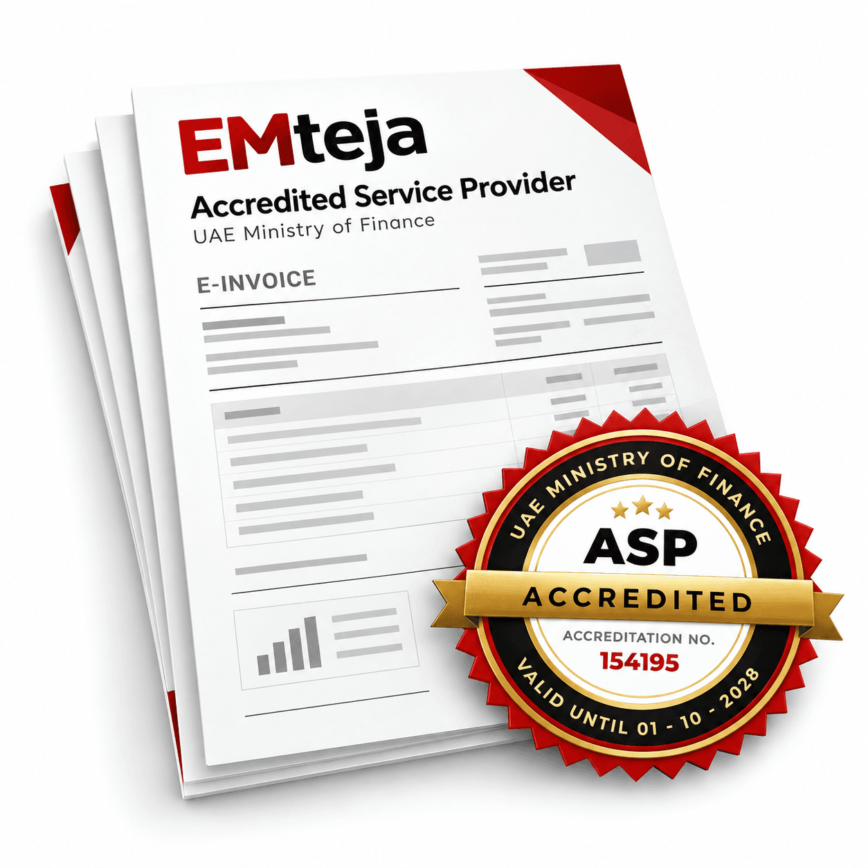 EMteja — Accredited Service Provider under the UAE Ministry of Finance e-invoicing framework, featuring the ASP accreditation badge